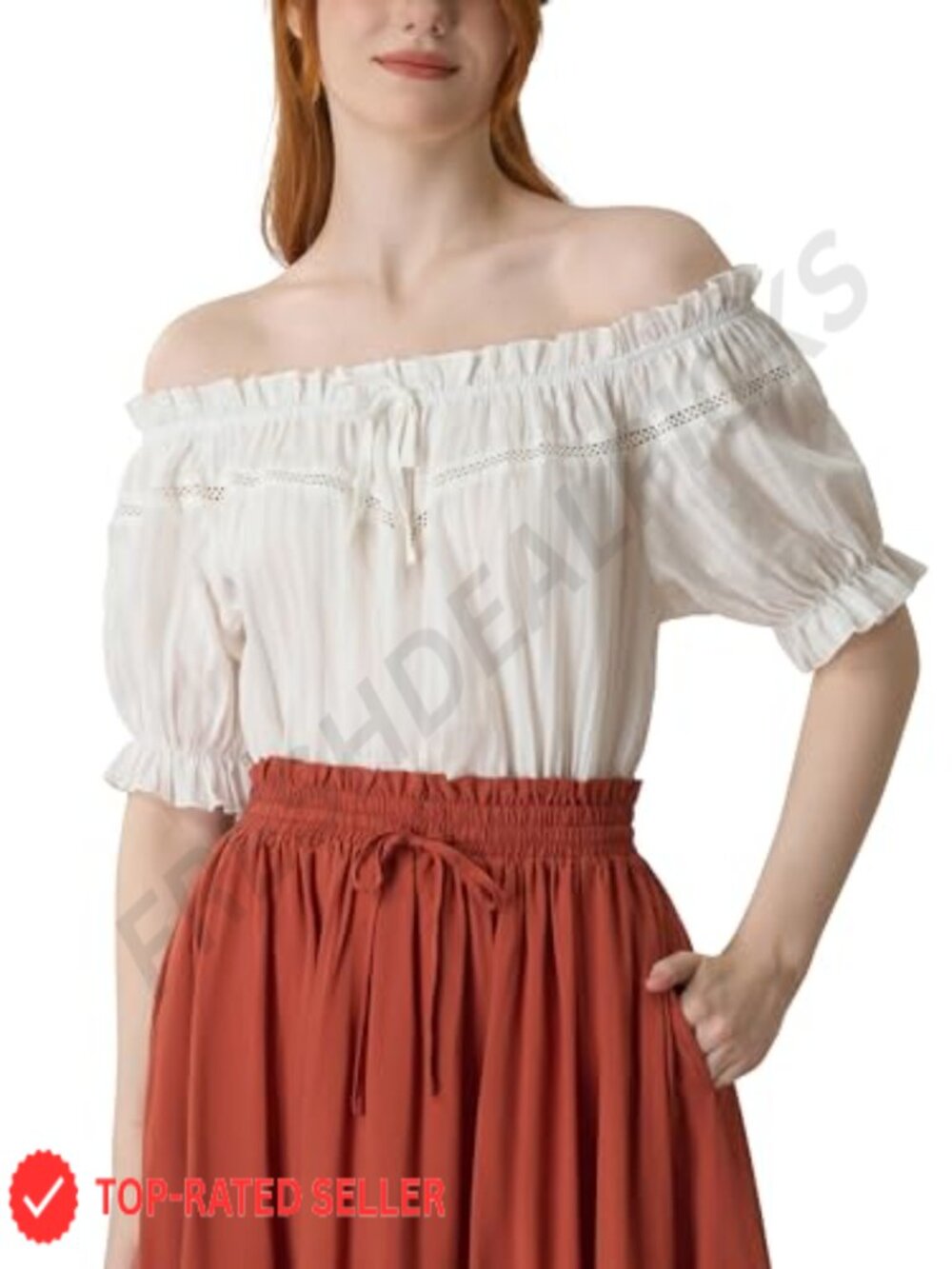Cotton Peasant Blouse Off Shoulder Renaissance Shirt Bell Sleeve Faire Top